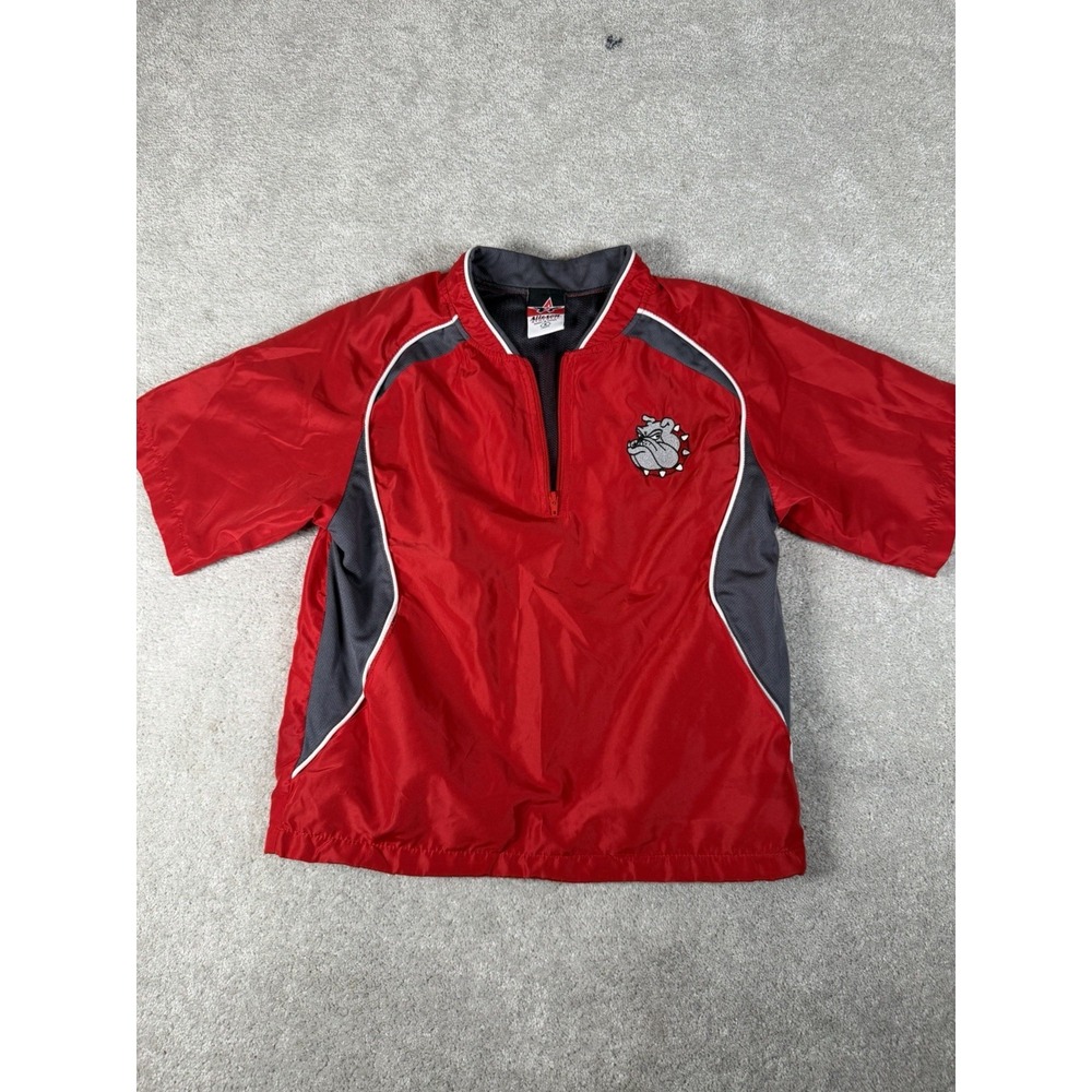 Alleson‎ Baseball Red Gray 1/4 Zip Short Sleeve CAGE JACKET Youth Size S BULLDOG